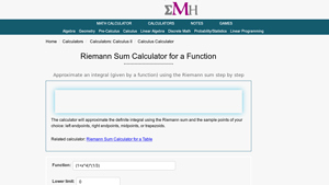 Screenshot of Riemann Sum Calculator for a Function - eMathHelp