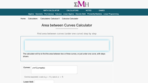 Screenshot of Area between Curves Calculator - eMathHelp