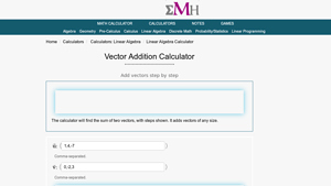 Screenshot of Vector Addition Calculator - eMathHelp