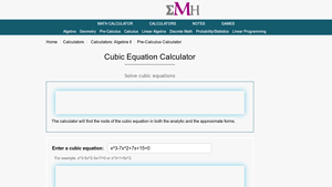 Screenshot of Cubic Equation Calculator - eMathHelp