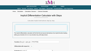Screenshot of Implicit Differentiation Calculator with Steps - eMathHelp