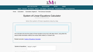 Screenshot of System of Linear Equations Calculator - eMathHelp