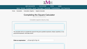 Screenshot of Completing the Square Calculator - eMathHelp