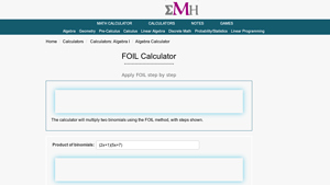 Screenshot of FOIL Calculator - eMathHelp