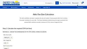 Screenshot of Attic Fan Size Calculator - Energy Efficient Solutions