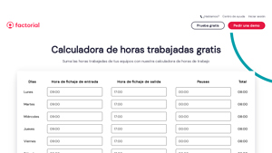 Screenshot of Calculadora de horas de trabajo - Factorial