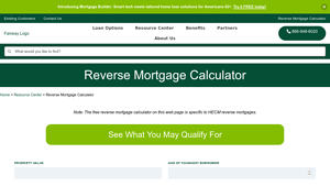 Screenshot of Reverse Mortgage Calculator - HECM Calculator - No Personal Info