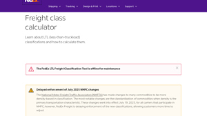 Screenshot of Freight Class Calculator - FedEx