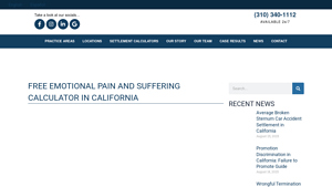 Screenshot of Free Emotional Pain and Suffering Calculator in California - Feher Law