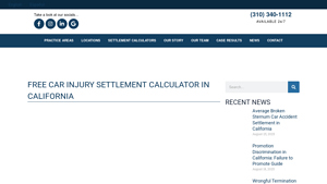 Screenshot of Free Car Accident Settlement Calculator in California - Feher Law
