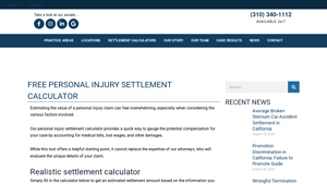 Screenshot of Free Personal Injury Settlement Calculator - Feher Law