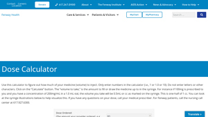 Screenshot of Dose Calculator - Fenway Health