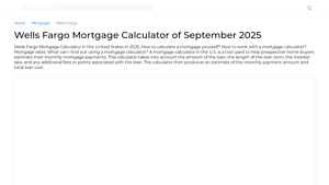 Screenshot of Wells Fargo Mortgage Calculator of August 2025 - Finanso