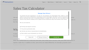 Screenshot of Reverse Sales Tax Calculator - FinMasters