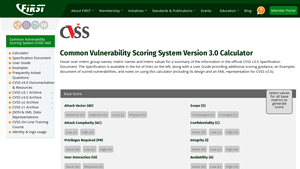 Screenshot of Common Vulnerability Scoring System Version 3.0 Calculator