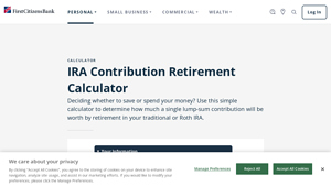 Screenshot of Simple IRA Contribution Retirement Calculator - First Citizens Bank