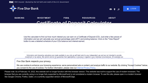 Screenshot of Certificate of Deposit Calculator | Five Star Bank