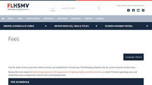 Screenshot of Fees - Florida Department of Highway Safety and Motor Vehicles