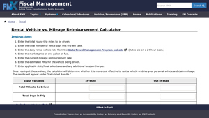 Screenshot of Rental Vehicle vs. Mileage Reimbursement Calculator - FMX