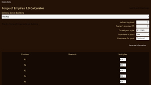 Screenshot of Forge of Empires 1.9 Calculator | FOE GB Investment Tool