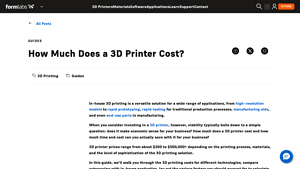 Screenshot of How Much Does a 3D Printer Cost? - Formlabs