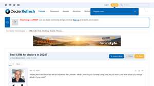 Screenshot of Best CRM for dealers in 2024? - DealerRefresh