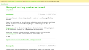 Screenshot of Managed hosting services reviewed - Using Ghost - Ghost Forum