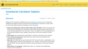 Screenshot of Leasehackr Calculator Updates - Meta