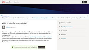 Screenshot of APEX Hosting Recommendation? - Oracle Forums