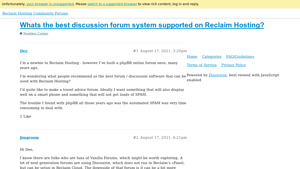 Screenshot of Whats the best discussion forum system supported on Reclaim ...