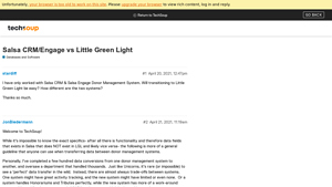 Screenshot of Salsa CRM/Engage vs Little Green Light - TechSoup Forums