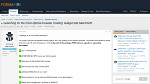 Screenshot of Searching for the most optimal Reseller Hosting! Budget $30-$40 ...