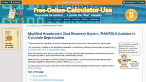 Screenshot of MACRS Depreciation Calculator Based on IRS Publication 946