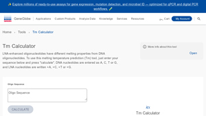 Screenshot of Tm Prediction - GeneGlobe - QIAGEN