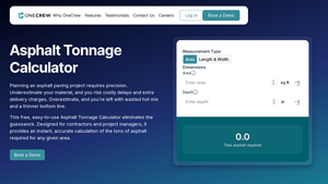 Screenshot of Free Asphalt Tonnage Calculator | Estimate Hot Mix in Seconds