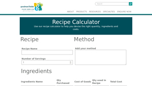 Screenshot of Recipe Calculator - Goodman Fielder Food Service