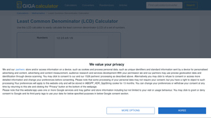 Screenshot of Least Common Denominator (LCD) Calculator - GIGACalculator.com