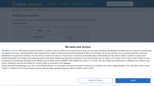 Screenshot of Pallet Calculator - GIGACalculator.com
