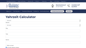Screenshot of Yahrzeit Calculator - Goldsteins' Rosenberg's Funeral Directors