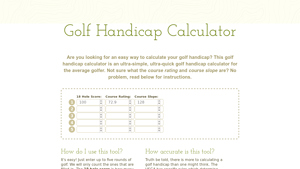 Screenshot of Golf Handicap Calculator