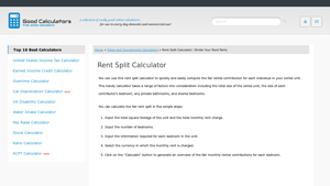Screenshot of Rent Split Calculator: Divide Your Rent Fairly - Good Calculators