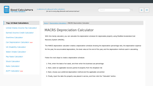 Screenshot of MACRS Depreciation Calculator