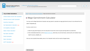 Screenshot of Wage Garnishment Calculator