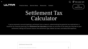 Screenshot of Settlement Tax Calculator | Ultra Law