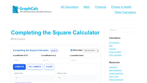 Screenshot of Completing the Square Calculator - GraphCalc