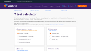 Screenshot of T test calculator - GraphPad