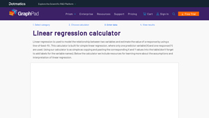 Screenshot of Linear regression calculator - GraphPad