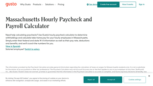 Screenshot of Massachusetts Hourly Paycheck Calculator - Gusto