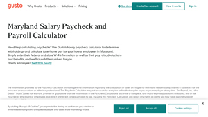 Screenshot of Maryland Salary Paycheck Calculator - Gusto