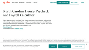 Screenshot of North Carolina Hourly Paycheck and Payroll Calculator - Gusto